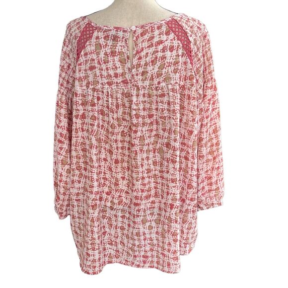 Zac & Rachel 2X-Large Top Abstract Balloon Sleeves Scoop Neck Crochet Smocked - Picture 5 of 8